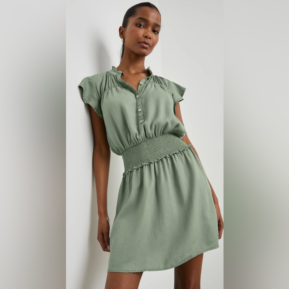 NWT Rails Amina Smocked Waist Mini Dress in‎ Sage Denim - XS